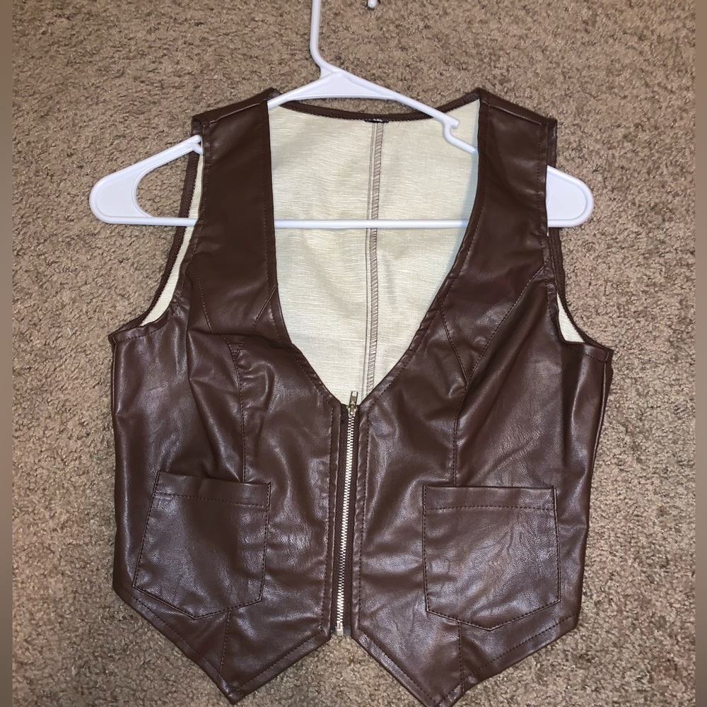 Pleather zip up crop top